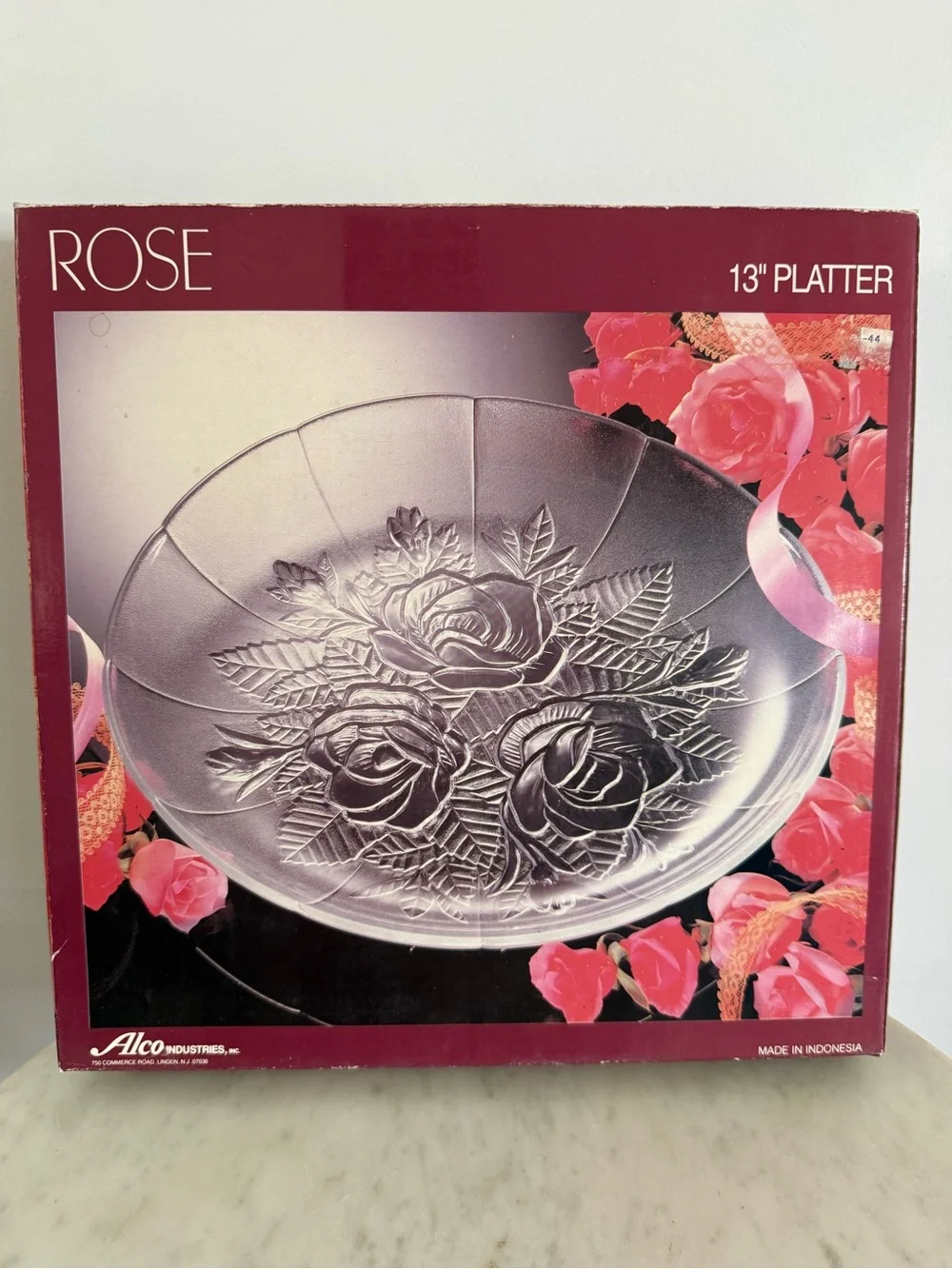 1 Alco Industries ROSE frosted glass 13” Platter Floral - Open Box